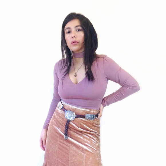 LF Tops - Sold Soft mauve cut out plunging stretchy boho top